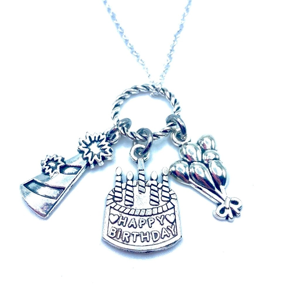Happy Birthday Charm Necklace Hat Cake Balloon